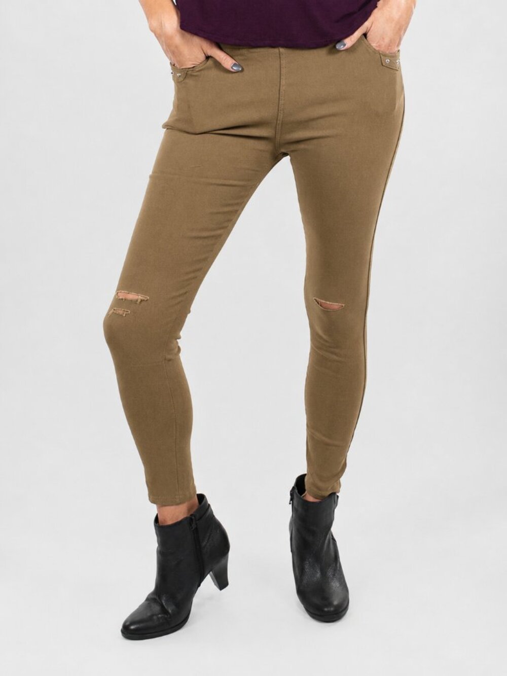 Brushed Distress Canopy Stretchy Jeggings Cotton Blend Khaki One Size